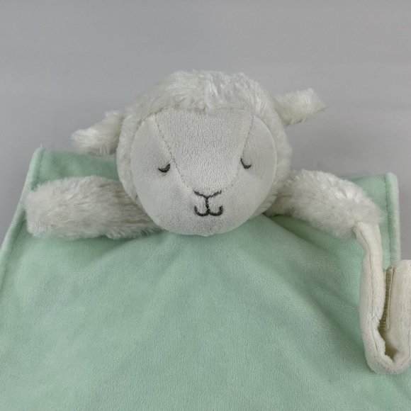 Carters Green White Sheep Lamb 16" Lovey Pacifier Holder Security Blanket Rattle - Picture 2 of 7
